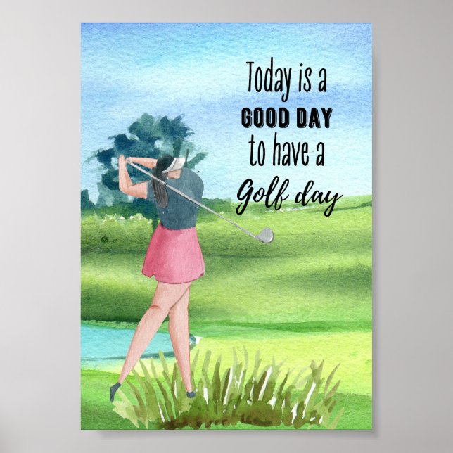 Poster Mulher de golfe está jogando aquarela de golfe (Frente)