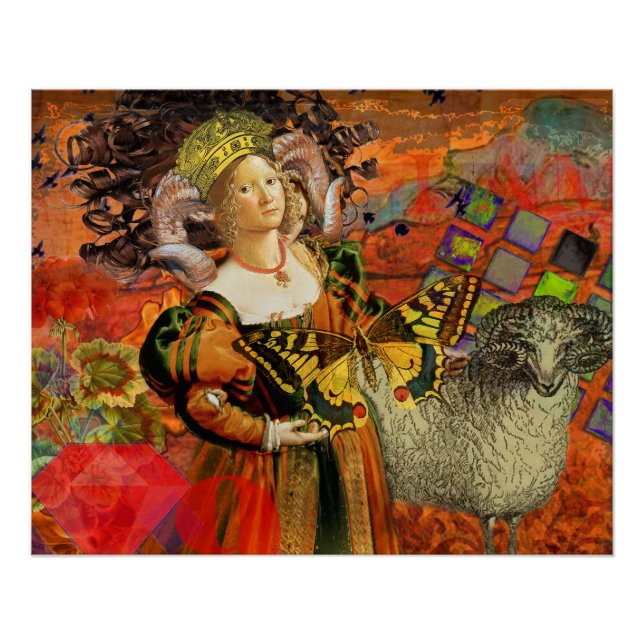 Póster Mulher de Laranja de Áries: Colagem de Arte Antiga (Frente)