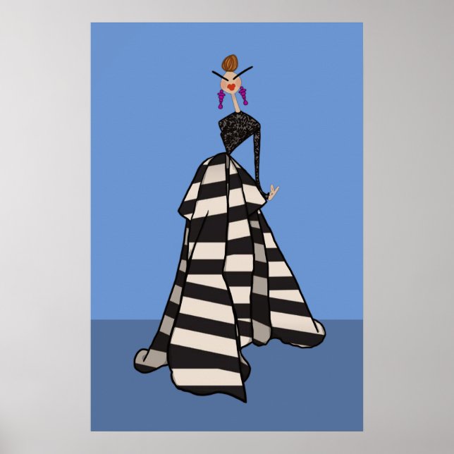 Poster Mulher de Listras Pretas e Brancas Arte de Moda Gl (Frente)