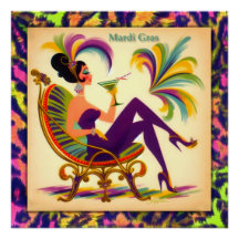 Mulher de Martini Retro Meados do Século Mardi Gra