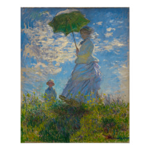 Póster Mulher de Monet com Poster de Parasol