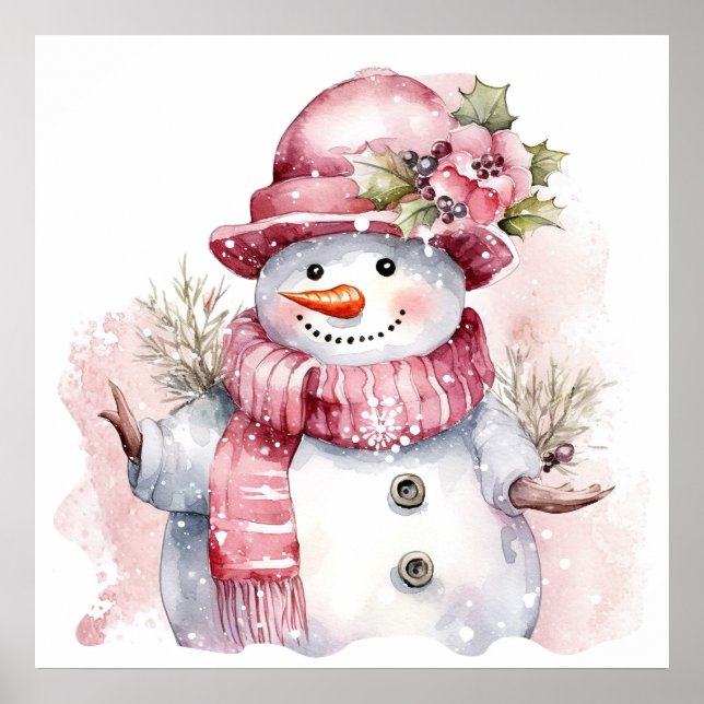 Poster Mulher de neve festiva rosa de Natal (Frente)