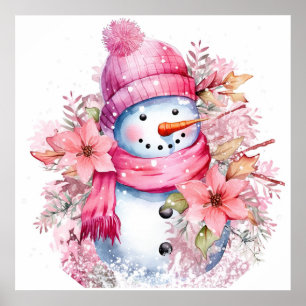 Poster Mulher de neve festiva rosa de Natal