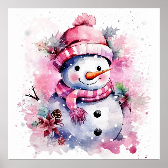 Poster Mulher de neve festiva rosa de Natal (Frente)
