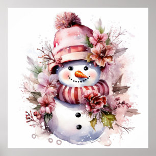 Poster Mulher de neve festiva rosa de Natal