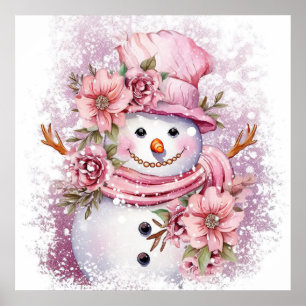 Poster Mulher de neve festiva rosa de Natal