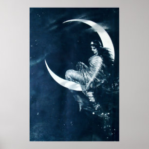 Poster Mulher de Nouveau da arte do vintage na lua