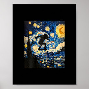 Poster Mulher de Skate Estilo Van Gogh Noite Estrelada