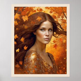 Poster Mulher de vento em laranja deixa olhos azuis