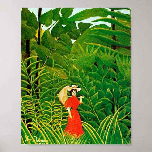Poster Mulher de vermelho na floresta por Henri Rousseau (Frente)