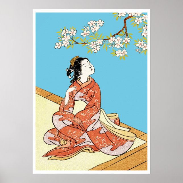 Poster Mulher Debaixo de Cerejeira Blossomo (Frente)
