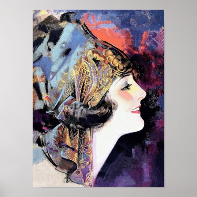 Póster Mulher do Art Deco em Scarf (Frente)
