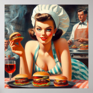 Poster Mulher do CHURRASCO do Burger Vintage