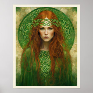 Poster Mulher do Nó Celular Verde de Cabelo Vermelho Long