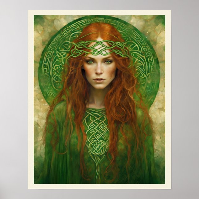 Poster Mulher do Nó Celular Verde de Cabelo Vermelho Long (Frente)