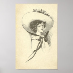 Póster Mulher do vintage com chapéu