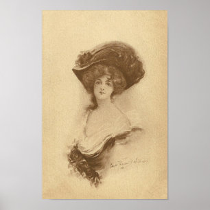 Póster Mulher do vintage com chapéu