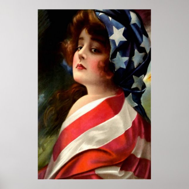 Poster Mulher e bandeira dos EUA 4 de julho (Frente)
