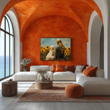 Mulher e Cachorro com Girassóis - Pintura em Estil