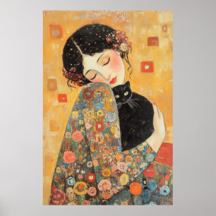 Poster Mulher e Gato Inspirados no Klimt
