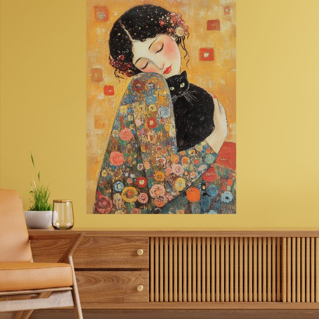 Poster Mulher e Gato Inspirados no Klimt (Sala de Estar 2)