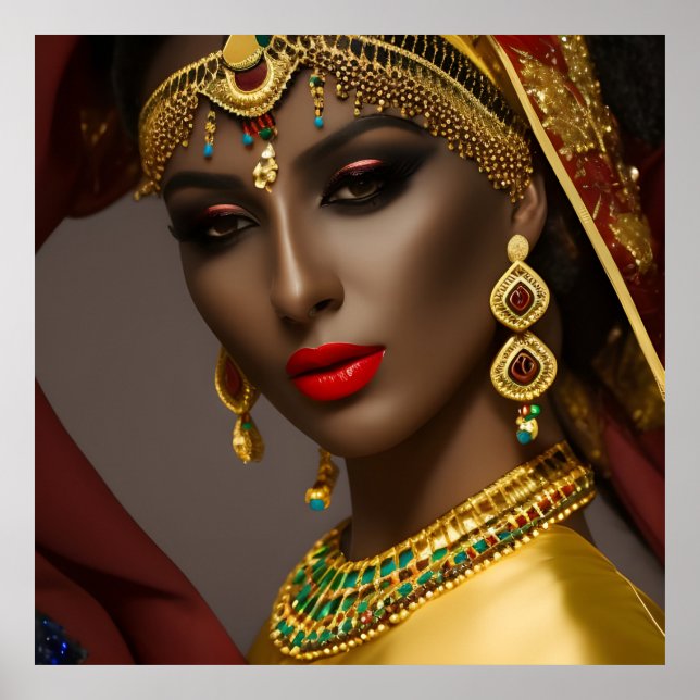 Poster Mulher egípcia Lenço exótico para a cabeça dourado (Frente)