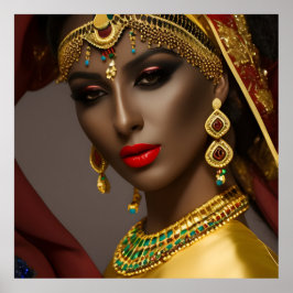 Poster Mulher egípcia O véu exótico é azul verde