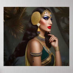 Poster Mulher egípcia Vestido verde dourado exótico jóias