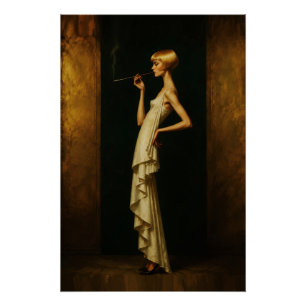 Póster Mulher Elegante Art Déco Retrato Glamouroso Vintag