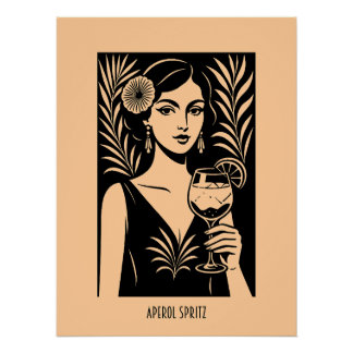 Póster Mulher Elegante com Aperol Spritz – Cocktail Vinta