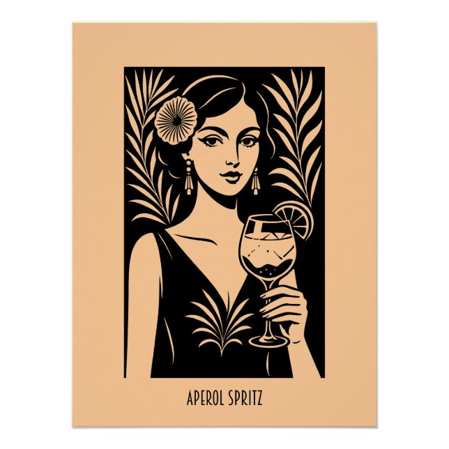 Póster Mulher Elegante com Aperol Spritz – Cocktail Vinta (Frente)