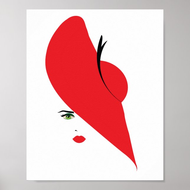 Poster mulher elegante com chapéu vermelho (Frente)
