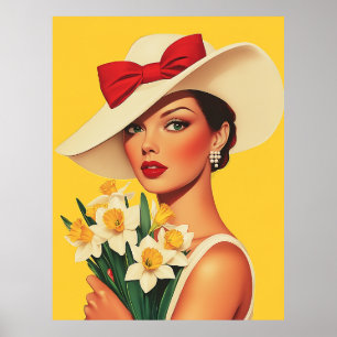 Poster Mulher Elegante com Daffodils