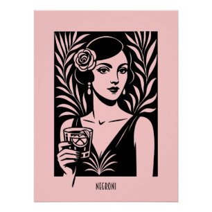 Póster Mulher Elegante com Negroni – Retro Cocktail