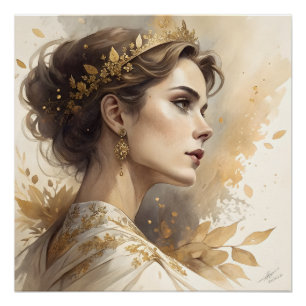 Póster Mulher Elegante em Champanhe e Ouro Arte de Luxo