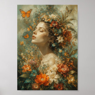 Poster Mulher Elegante em Retrato de Moda Botânica