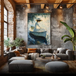 Poster Mulher Elegante em Rowboat no Sunset - Impressioni