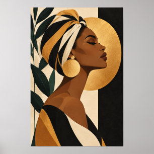 Poster Mulher Elegante em Toca Dourada e Preta Retrato