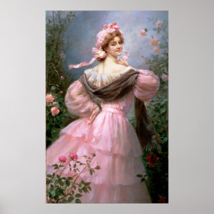 Póster Mulher elegante em um jardim de rosas