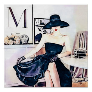 Póster Mulher elegante em vestido preto sem alças