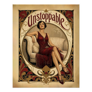Póster Mulher Elegante no Estilo Art Nouveau