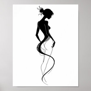 Poster Mulher Elegante Silhueta Arte Abstrata de Linha Pr