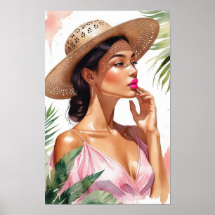 Poster Mulher em Aquarela Rosa Bonito