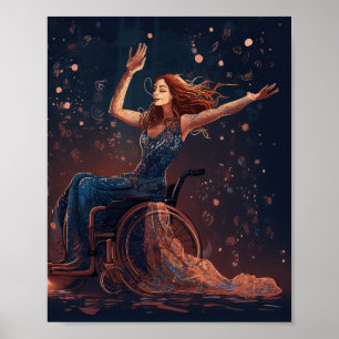 Poster Mulher em cadeira de rodas dança alegremente