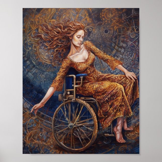 Poster Mulher em cadeira de rodas dançando alegre (Frente)