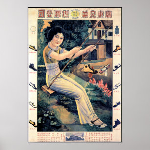 Poster MULHER em Calçados de Cantão Antigo Anúncio Chi