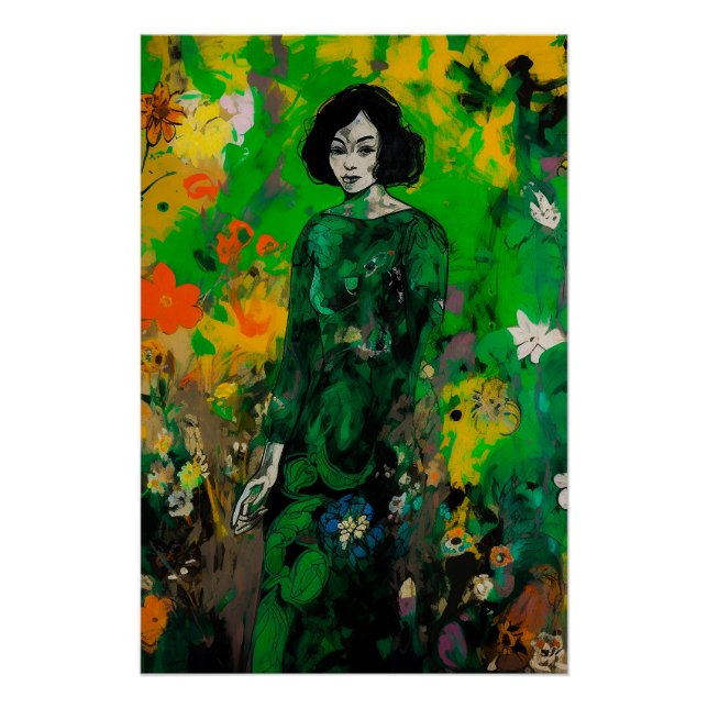 Póster mulher em campo colorido (Frente)