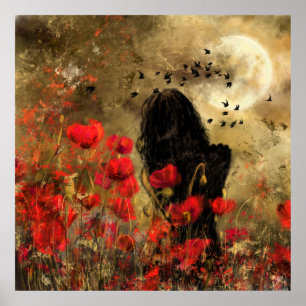 Poster Mulher Em Campo De Papoila - Pintura Original