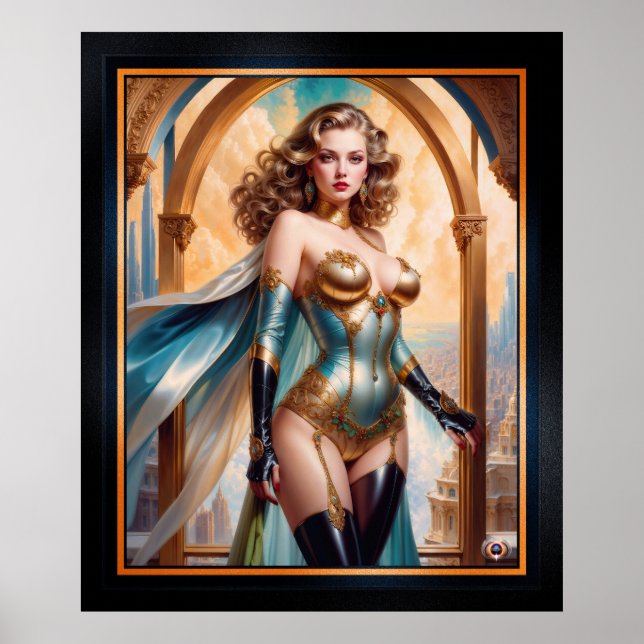 Poster Mulher em Dourada turquesa pulmonar de Xzendor7 (Frente)