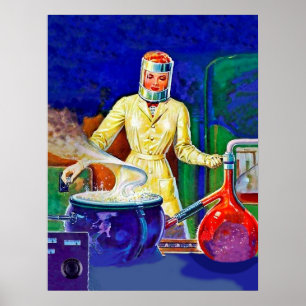 Poster Mulher em laboratório, fantasia vintage